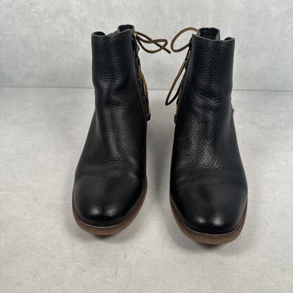 Korks Boots Womens Size 8.5 Black Leather Ankle Block Heel Western Zip Lace Up - Picture 2 of 10